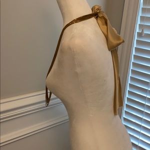 JCrew Long Gold Silk Bow Tie Neccklace